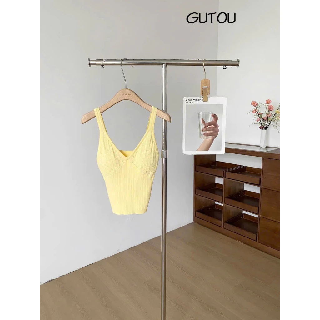 QCCC L1 Áo Hai Dây Dệt Kim Cổ V Dáng Ôm Sọc Basic G312