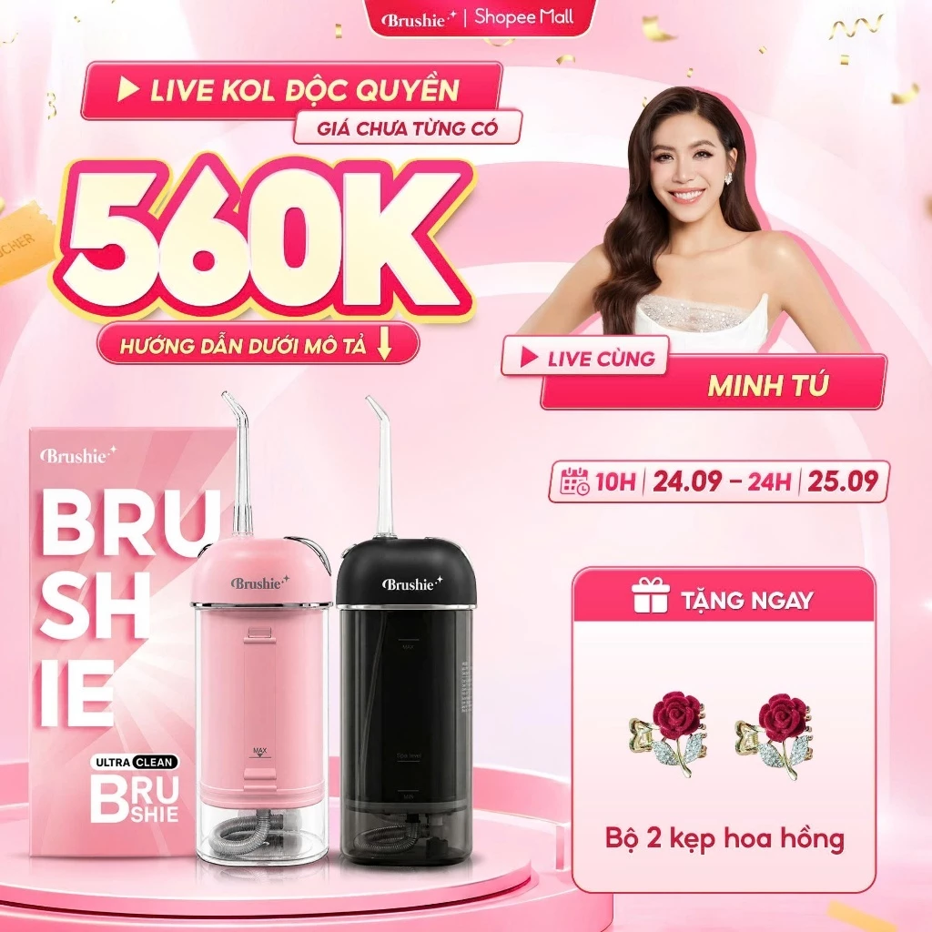 [GIÁ 560K LIVE MINH TÚ] Tăm Nước BRUSHIE ULTRA CLEAN Bản Cải Tiến 16 Chế Độ Làm Sạch Sâu, Gấp Gọn Du Lịch KOL