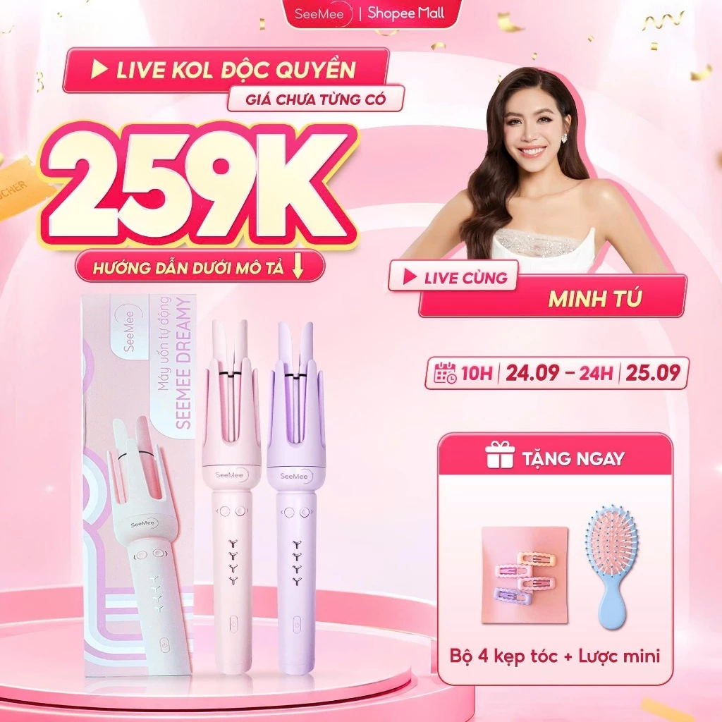 [GIÁ 259K LIVE MINH TÚ] Máy uốn tóc tự động SeeMee 32mm tạo xoăn nhanh, quà tặng 20/10 cho nữ, KOL KOC