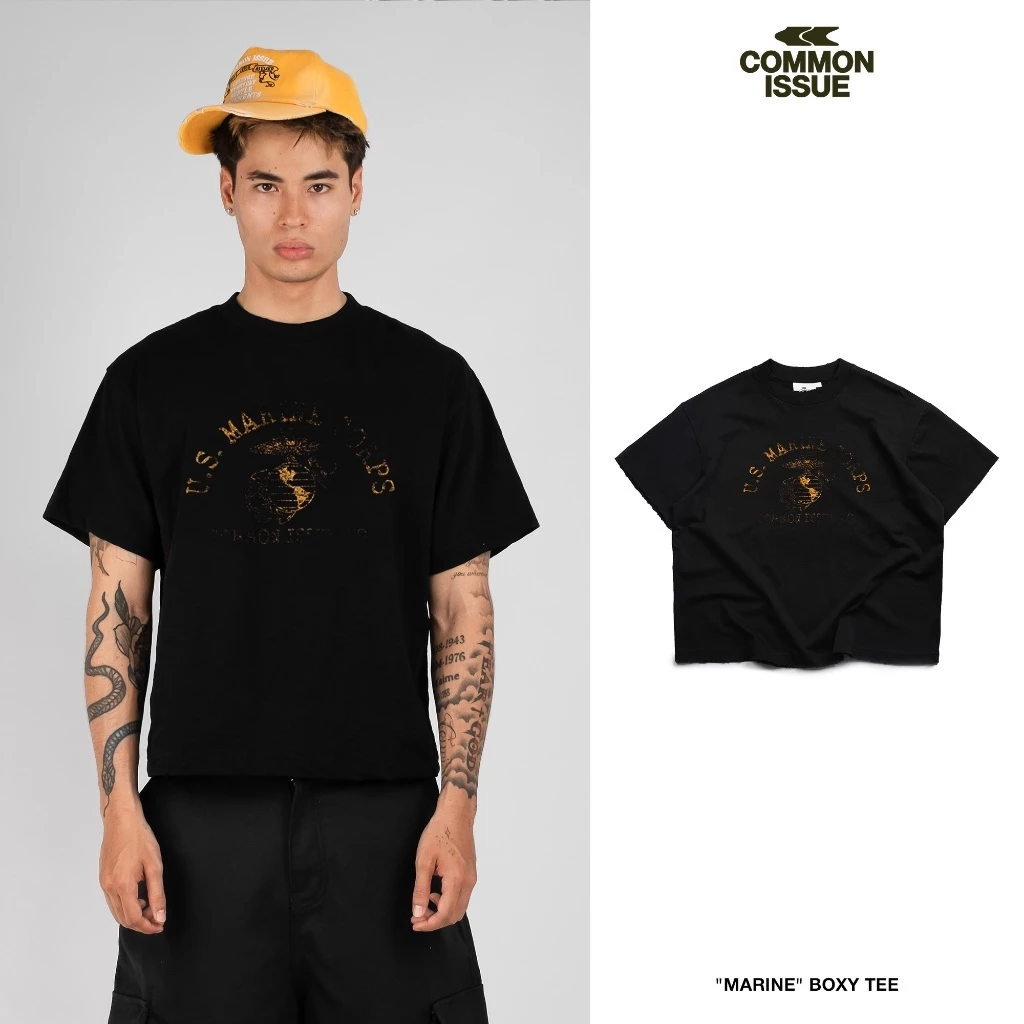 [DEAL MỞ BÁN 24.9] Áo Thun Form Boxy "MARINE” Chất Vải Cotton Premium 2 Chiều Mài Rách Thủ Công | Common Issue