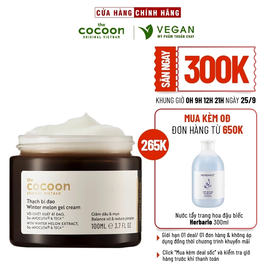 Thạch Bí Đao cocoon (kem dưỡng ẩm) cấp ẩm và ngừa mụn 100ml thuần chay