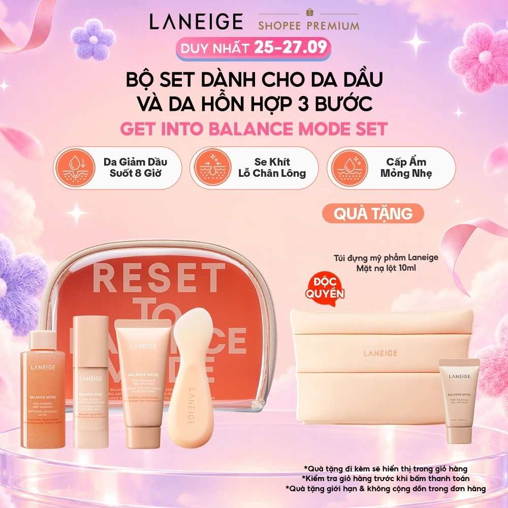Bộ set dành cho da dầu và da hỗn hợp 3 bước LANEIGE Get Into Balance Mode Set