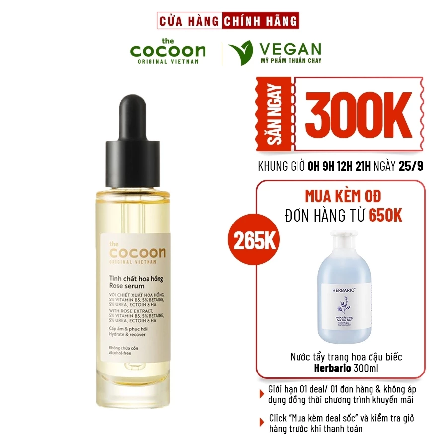 Tinh chất hoa hồng Cocoon Việt Nam 30ml (rose serum) - VEGAN - Mỹ phẩm thuần chay