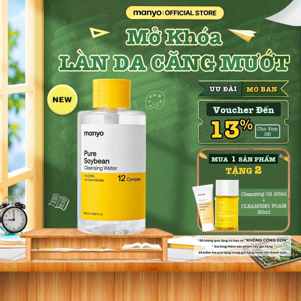 Nước tẩy trang đậu nành manyo Pure Soybean Cleansing Water 500ml làm sạch dịu nhẹ, dưỡng ẩm
