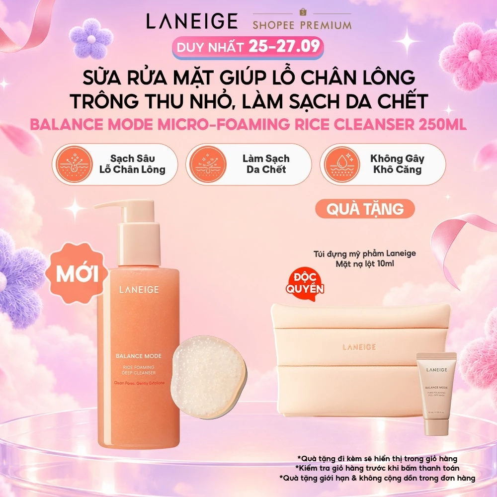 Sữa rửa mặt Laneige Balance Mode Micro-Foaming Rice Cleanser - Cho da dầu, da hỗn hợp, Làm sạch da chết, không khô căng