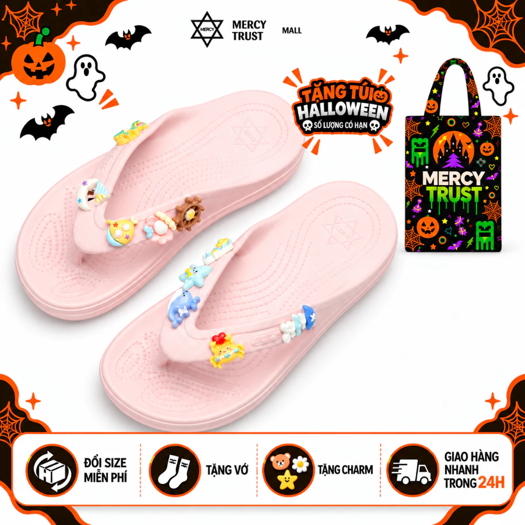 [TẶNG TÚI HALLOWEEN] Dép Kẹp Đế Massage MERCY TRUST MC35 Marble - Dép Xỏ Ngón Nam Nữ Đúc Nguyên Khối, Chống Trượt