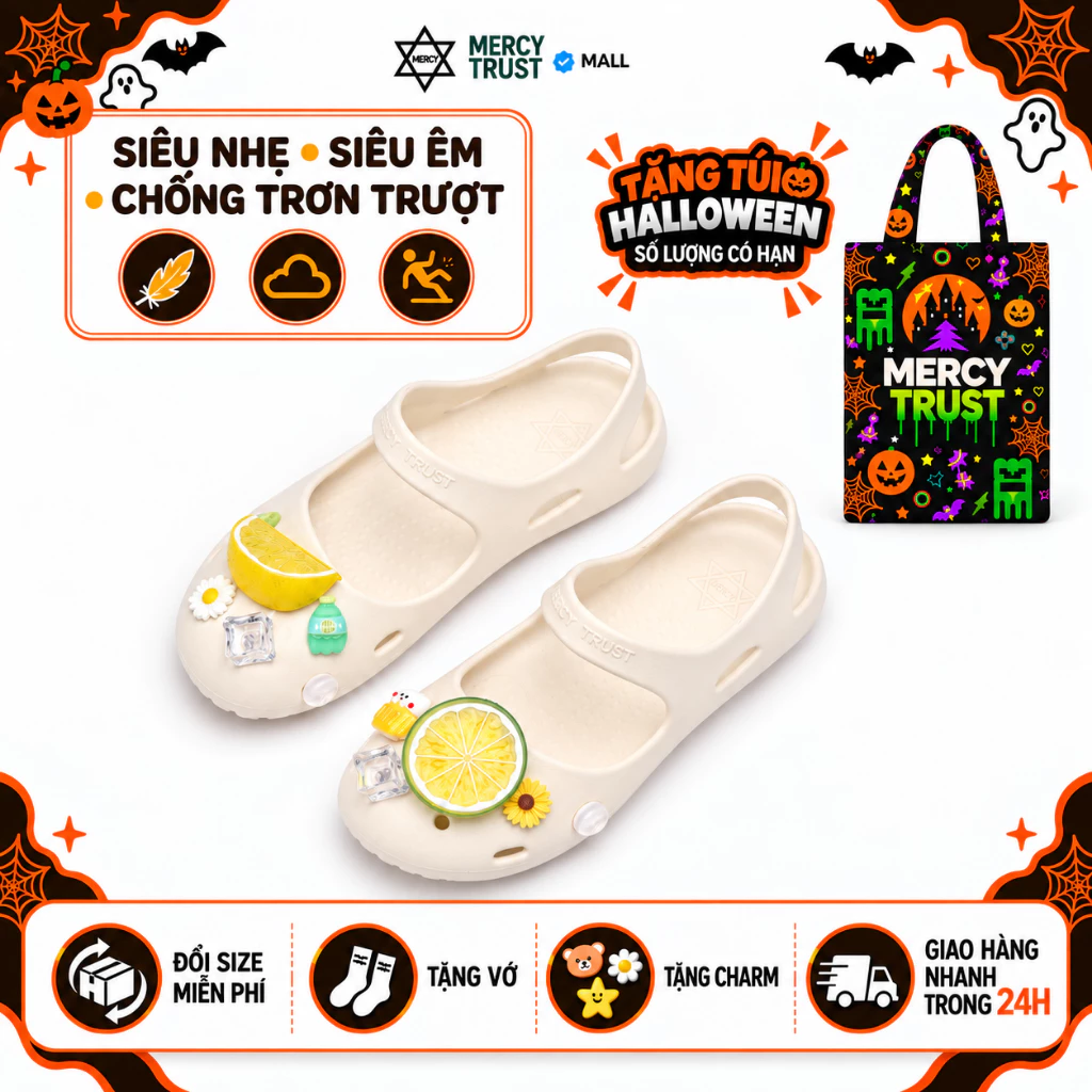 [TẶNG TÚI HALLOWEEN,  CHARM GIỐNG HÌNH, Vớ] - MC50 - Giày Sandal Ballet Nữ MERCY TRUST Quai Hậu, Dép Sục EVA Êm Nhẹ