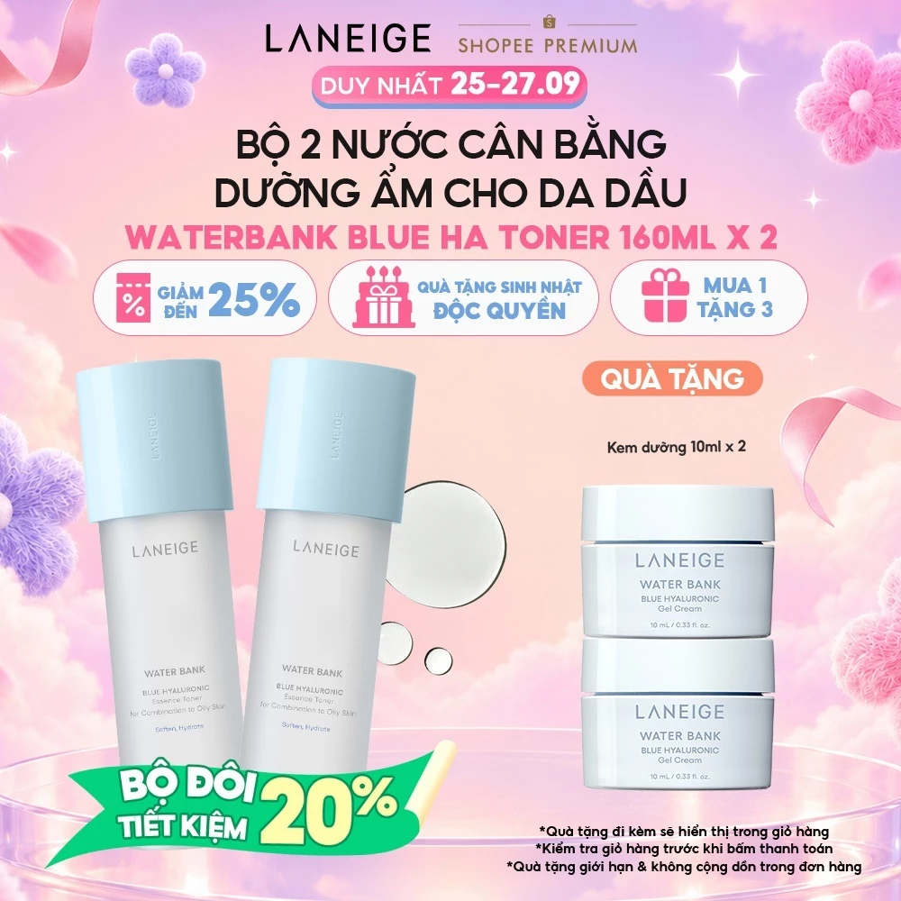 Bộ Nước Cân Bằng Dưỡng Ẩm Cho Da Dầu Laneige WaterBank Blue HA Toner 160ml x 2