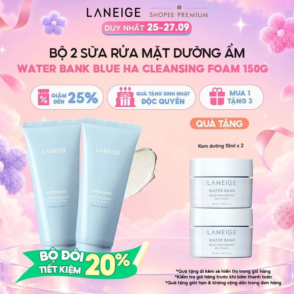 Bộ 2 Sữa Rửa Mặt Dưỡng Ẩm Laneige Water Bank Blue HA Cleansing Foam 150gx2