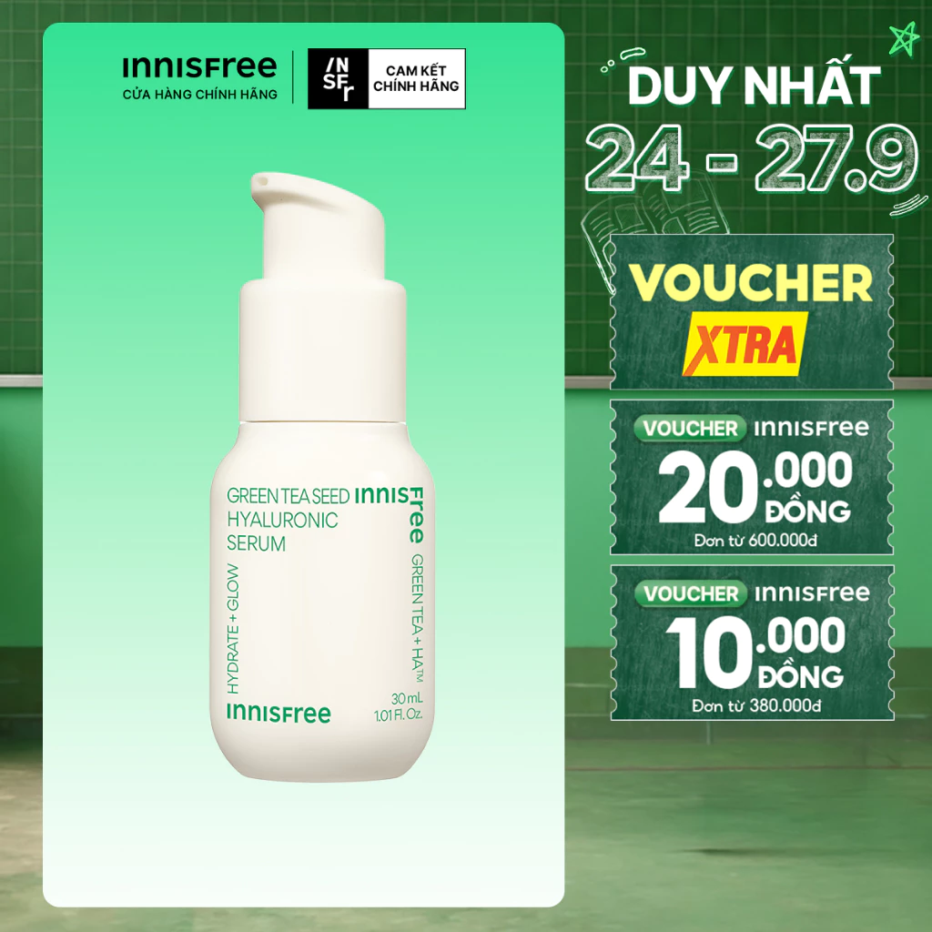 Serum trà xanh cấp ẩm sâu phục hồi da, với Probiotics INNISFREE Green Tea Seed Hyaluronic Serum 30mL