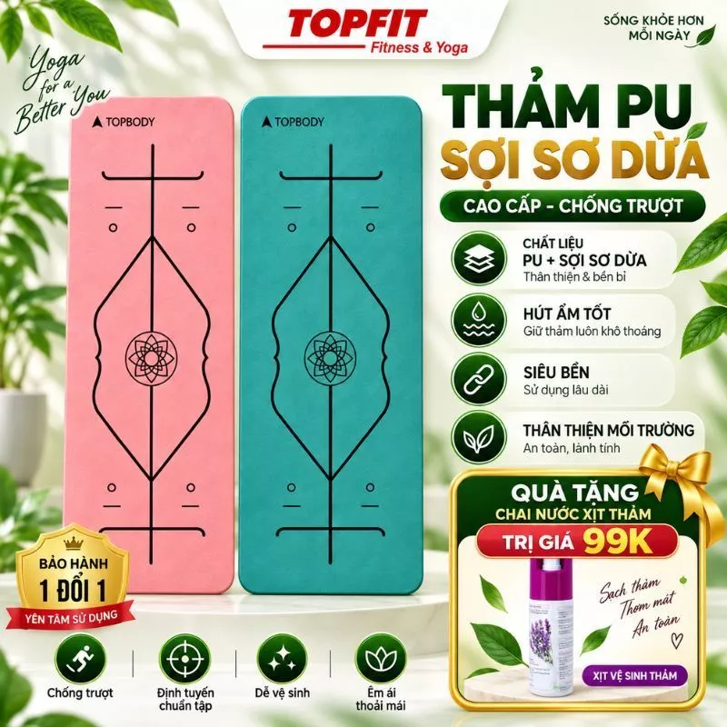 Thảm Cao Su Sợi Xơ Dừa Nâng Cấp Siêu Bền, Chống Trượt Tuyệt Đối, Dễ Dàng Gấp Gọn TOPBODY THATU06