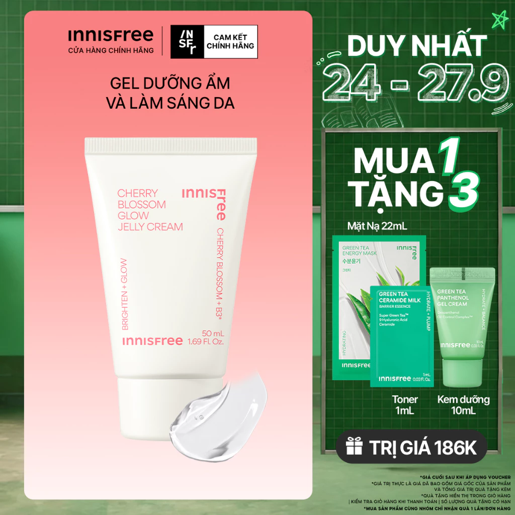 Gel dưỡng ẩm sáng da từ hoa anh đào đảo Jeju innisfree Cherry Blossom Jelly Cream 50ml