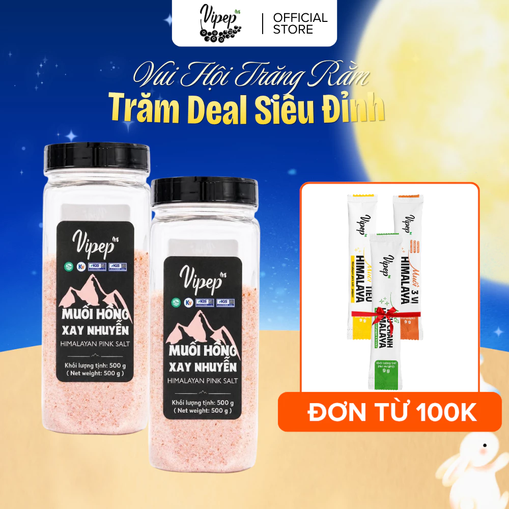 Combo Muối Hồng Hymalaya Vipep 1kg muối mỏ, gia vị nấu ăn, chăm sóc cơ thể, ngâm chân - Gia vị Vipep