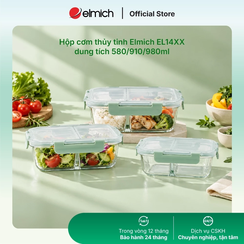 Hộp cơm thủy tinh Elmich EL14XX dung tích 580/910/980ml