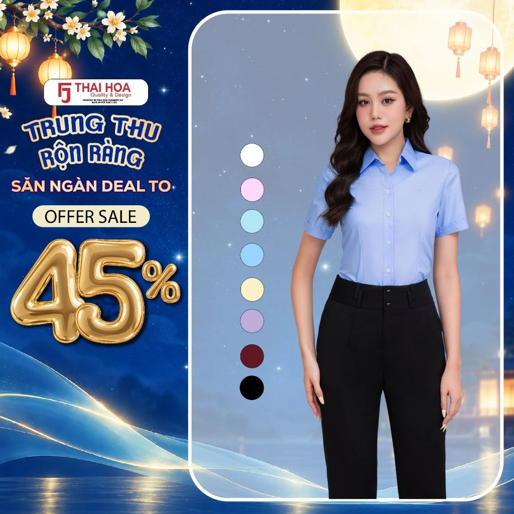 Áo sơ mi nữ công sở ngắn tay R01 Thái Hòa chất vải cotton trơn thiết kế form ôm thanh lịch size S-6XL