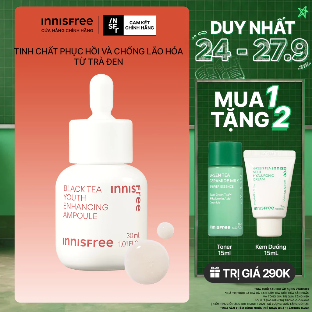 Tinh chất phục hồi da và chống lão hóa trà đen innisfree Black Tea Youth Ampoule 30 mL