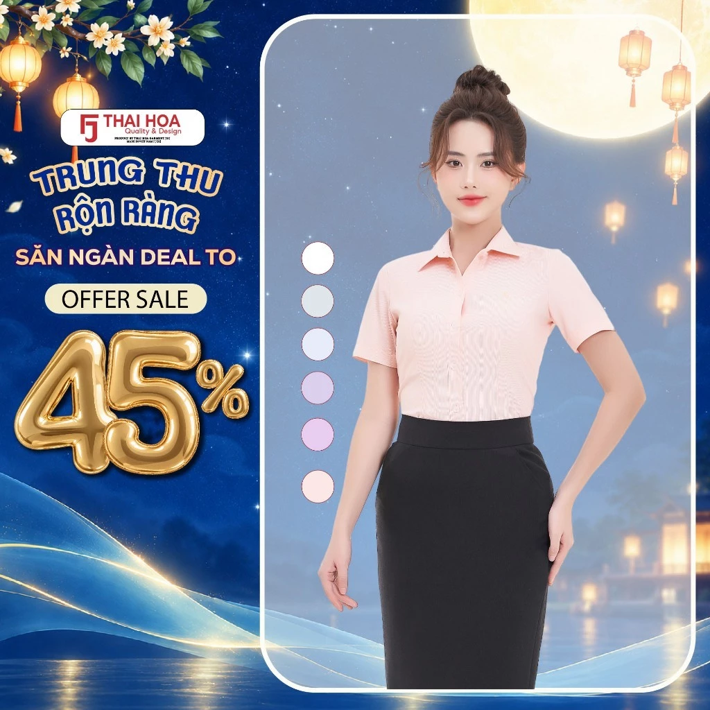 Áo sơ mi nữ tay ngắn R04 Thái Hòa vải cotton kẻ sọc thanh lịch, nhiều màu phù hợp đi làm