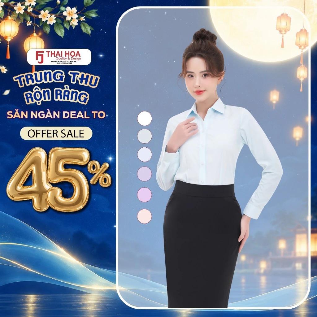 Áo sơ mi nữ công sở dài tay R04 Thái Hòa, chất liệu cotton vải kẻ sọc, nhiều màu sắc