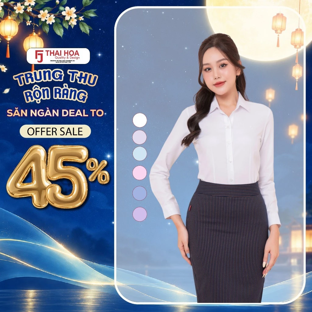 Áo sơ mi nữ dài tay R05 Thái Hòa chất liệu cotton kẻ nhuyễn cao cấp chiết ly eo tôn dáng