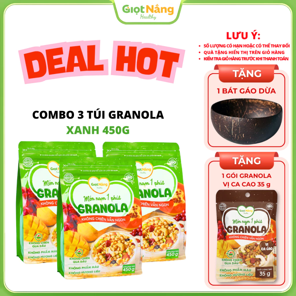 Combo 3 Túi Granola Mới Ăn Sáng Healthy Lành Mạnh Từ Nông Sản Giọt Nắng Dịp Tết Trung Thu