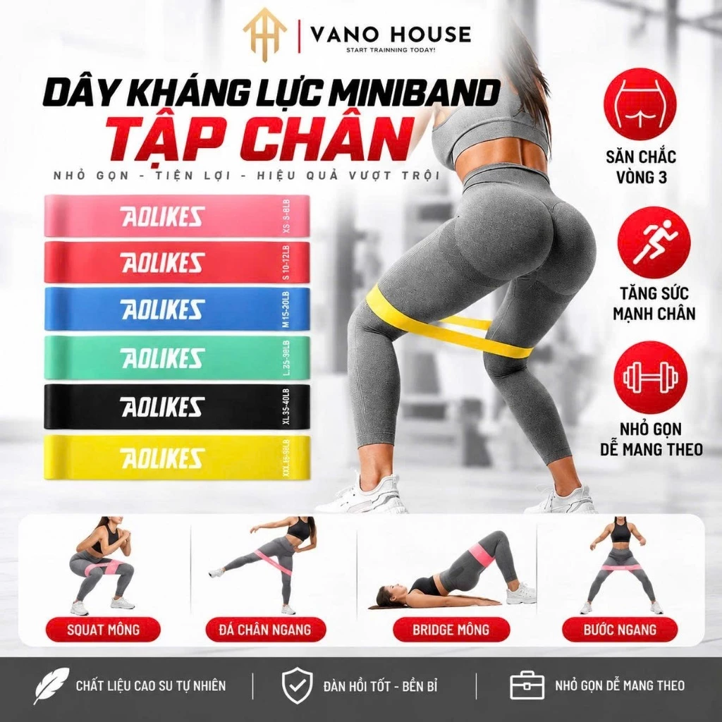 Dây Mini Band Cao Su Kháng Lực Aolikes AL3601 Dây Miniband Tập Mông Đùi Bộ 6 Dây Tặng Kèm Túi