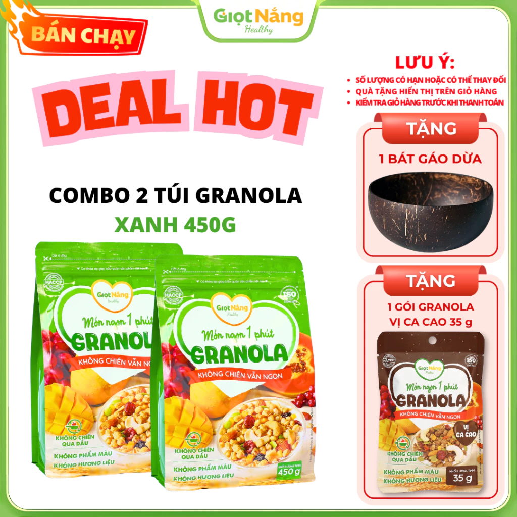 [Combo Giá Tốt] 2 Túi Granola Ngũ Cốc Ăn Sáng Healthy Lành Mạnh Với Hạt Dinh Dưỡng Trái Cây Từ Giọt Nắng Tết Trung Thu
