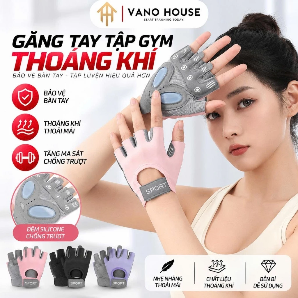 Găng Tay Tập Gym Thể Thao Yoga, Đạp Xe Chất Liệu Thoáng Khí Đệm Silicon Chống Chai Chống Trượt