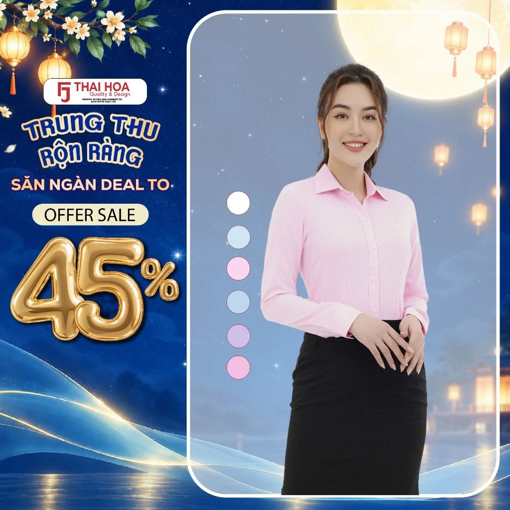 Áo sơ mi dài tay nữ Thái Hòa R06 từ sợi tre vải kẻ tăm cao cấp đa dạng màu sắc phong cách thanh lịch