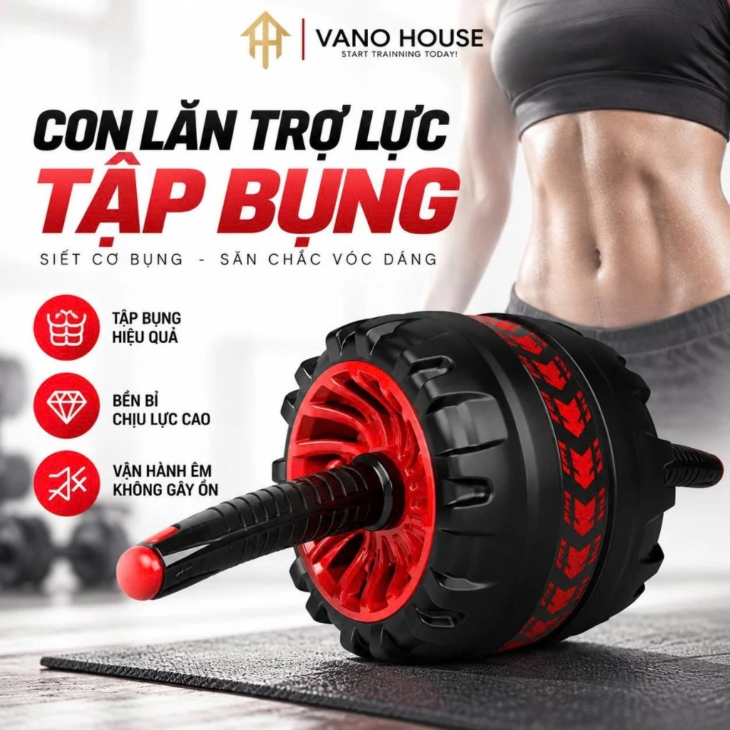 Con Lăn Tập Bụng Có Lò Xo Trợ Lực Tự Động Phục Hồi Tặng Kèm Miếng Lót Gối
