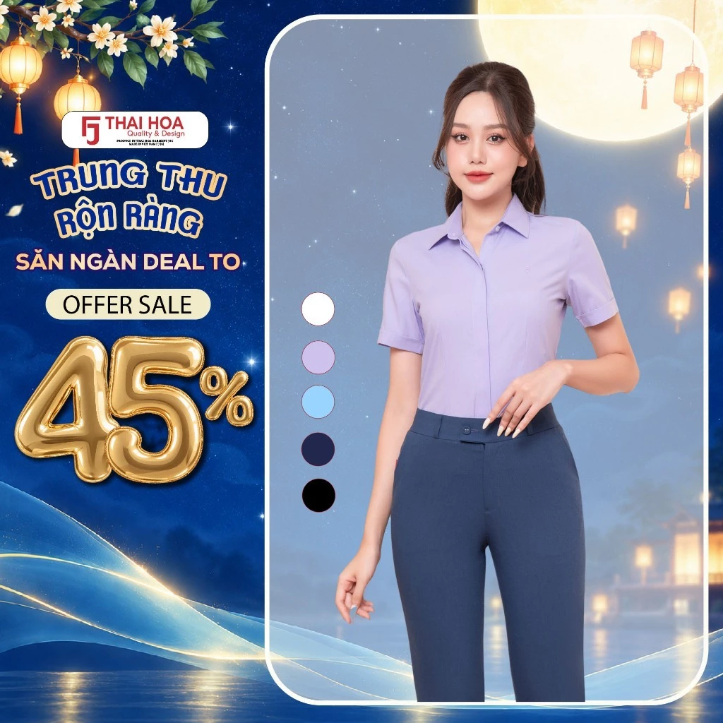 Áo sơ mi nữ tay ngắn R07 chất lượng cao từ sợi tre, vải kẻ xéo, đa dạng màu sắc Thái Hòa