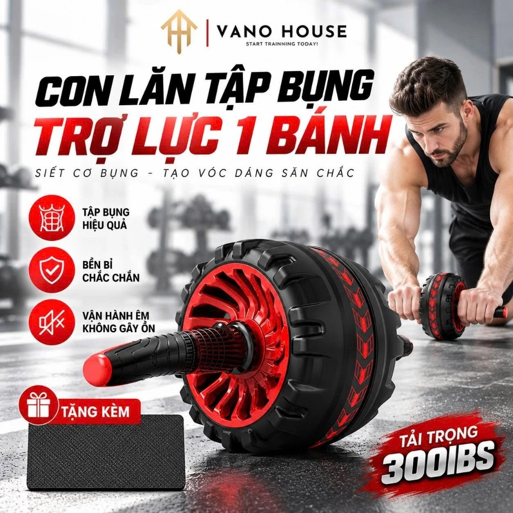 Con Lăn Tập Bụng Vano House AB W800 Pro Có Lò Xo Trợ Lực Hỗ Trợ tập Luyện Cho Người Mới Bắt Đầu