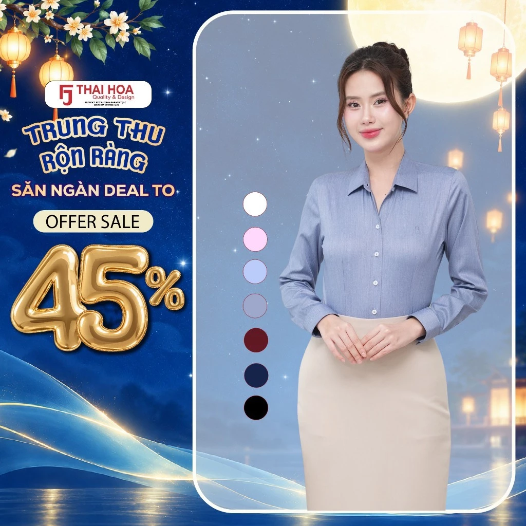 Áo sơ mi dài tay nữ R10 Thái Hòa, chất liệu sợi tre, thiết kế đơn giản với màu sắc hiện đại