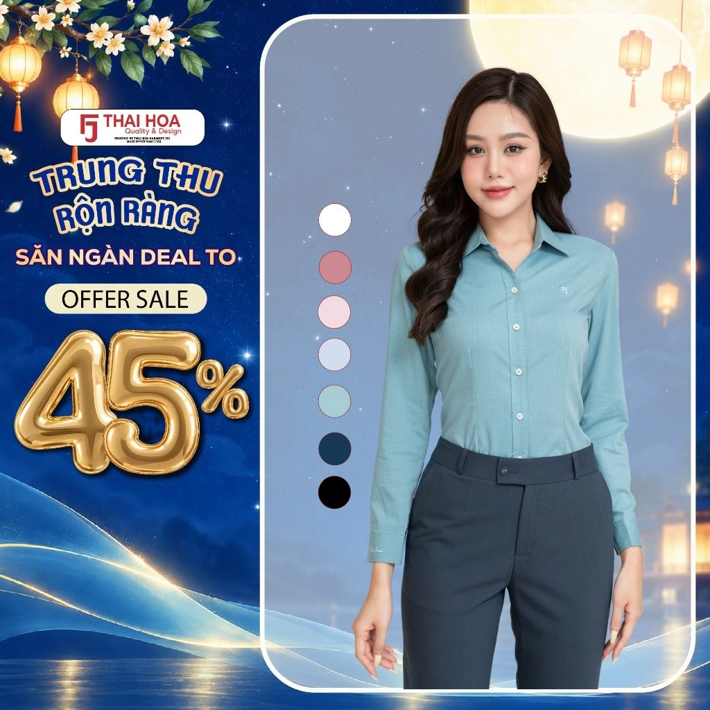 Áo sơ mi nữ dài tay R11 Thái Hòa chất liệu sợi tre cao cấp, vải kẻ xước đa màu sắc