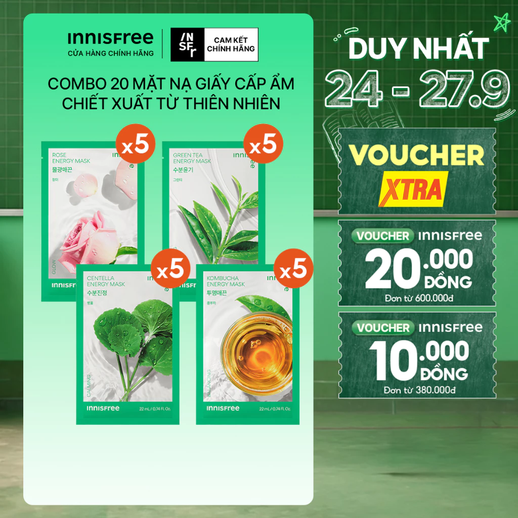 Bộ 20 Mặt nạ giấy dưỡng da Hàn Quốc innisfree Energy Mask 22ml (giao ngẫu nhiên)