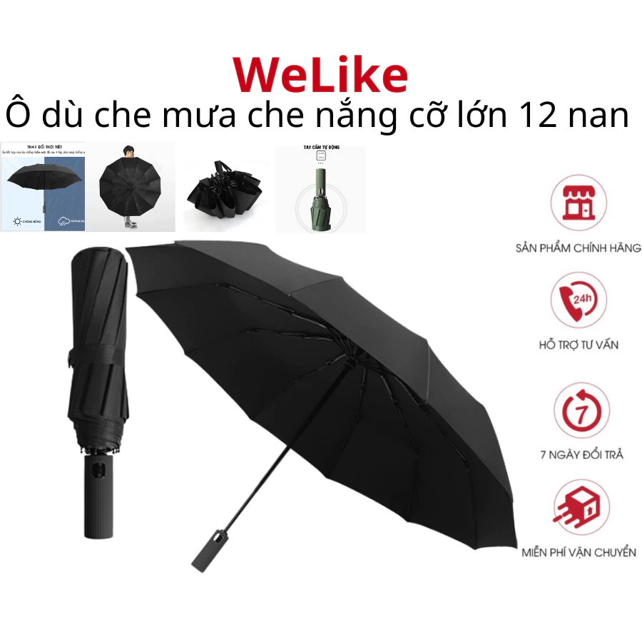 Dù che mưa Welike - Ô gấp gọn che nắng mưa cỡ lớn tự động cầm tay 12 10 8 nan chống tia UV hiệu quả 2 lớp chống thấm