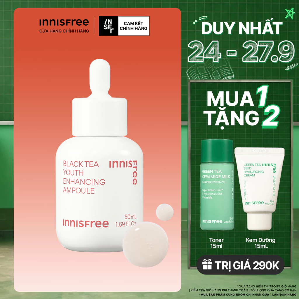 Tinh chất phục hồi da và chống lão hóa trà đen innisfree Black Tea Youth Ampoule 50 mL