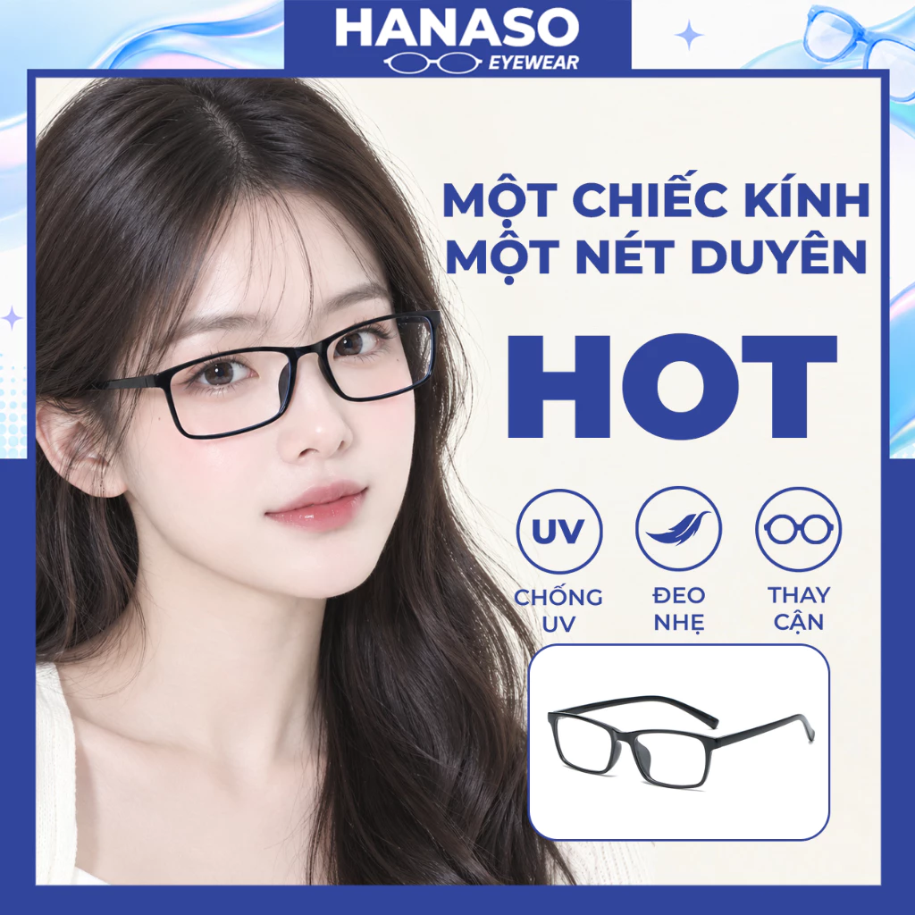 Mắt kính nam nữ gọng vuông mắt kính không độ chống tia UV phong cách Ulzzang bền đẹp giá rẻ cute HANASO 056