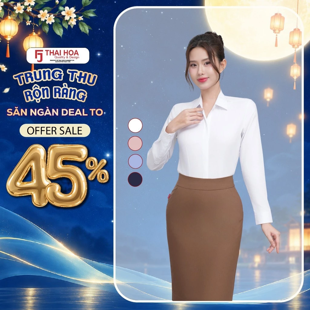 Áo sơ mi nữ công sở 287 dài tay chất liệu modal vải trơn nẹp khuy cao cấp form slimfit Thái Hoà