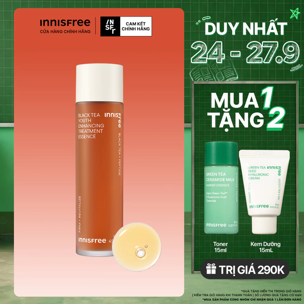 Nước dưỡng ngăn ngừa lão hóa từ trà đen innisfree Black tea Treatment Essence 145 mL (New 2023)