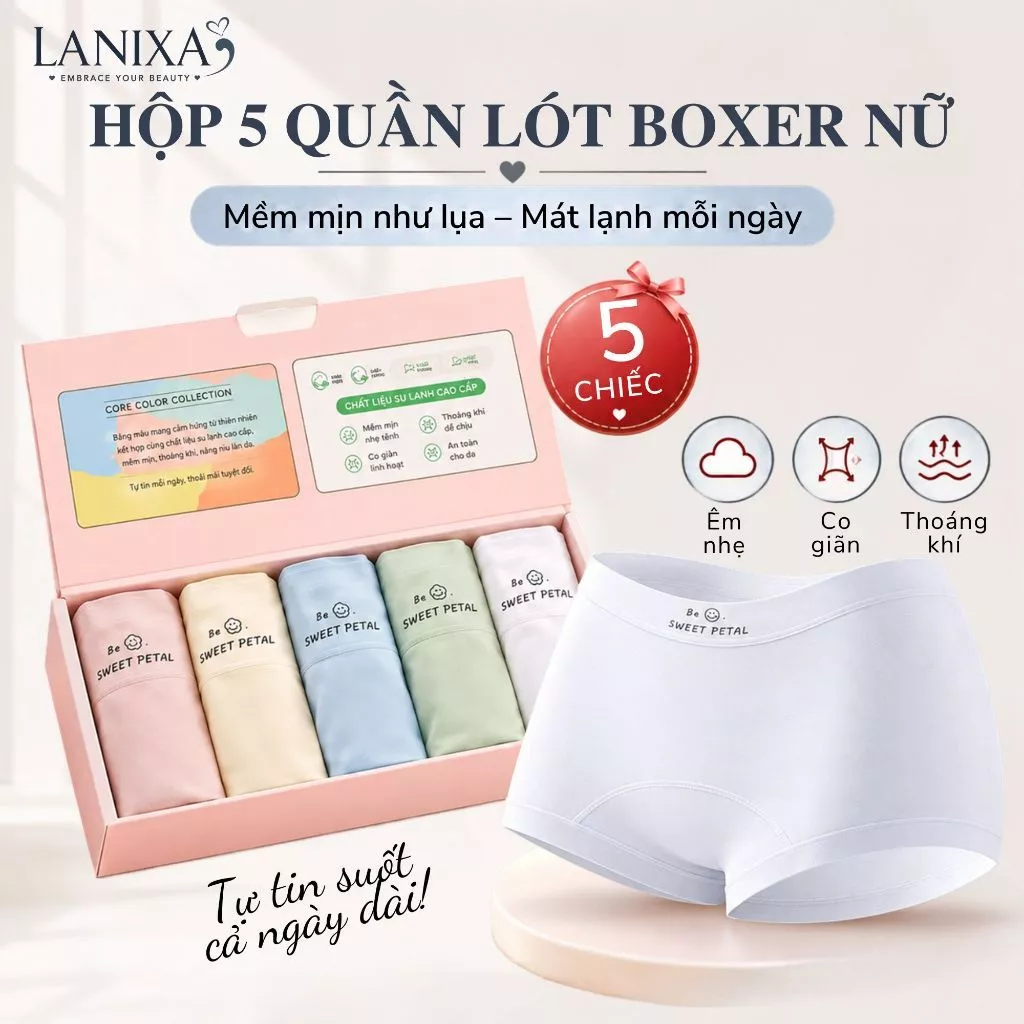 SET QUÀ TẶNG 5 Quần lót boxer nữ dáng đùi su cao cấp cạp cao tôn dáng viền mỏng nhẹ tàng hình L5422
