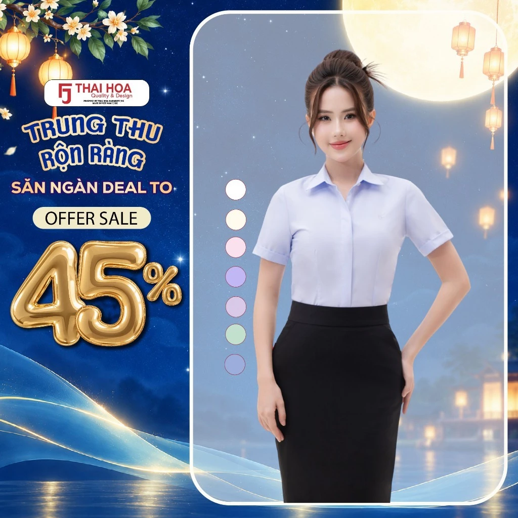 Áo sơ mi nữ ngắn tay Thái Hòa 240 chất liệu cotton cao cấp thiết kế nẹp khuy đa dạng màu sắc