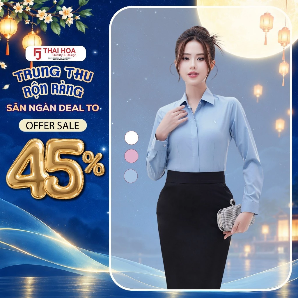 Áo sơ mi nữ dài tay Thái Hòa 247 chất liệu AB Siro sọc ngang chìm thiết kế nẹp khuy thanh lịch