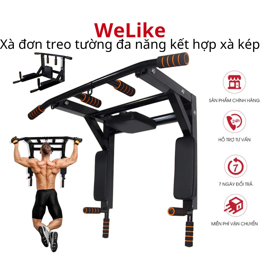 Xà đơn treo tường đa năng Welike 8 trong 1 kết hợp xà kép di động tải trọng lên đến 300kg hỗ trợ tập luyện thể thao gym