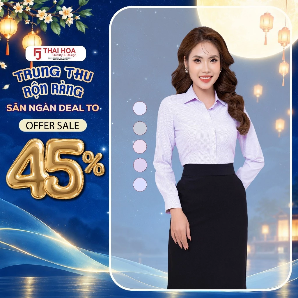 Áo sơ mi nữ dài tay 249 Thái Hòa chất liệu bột gỗ Gracell cao cấp vải kẻ ô dáng thanh lịch