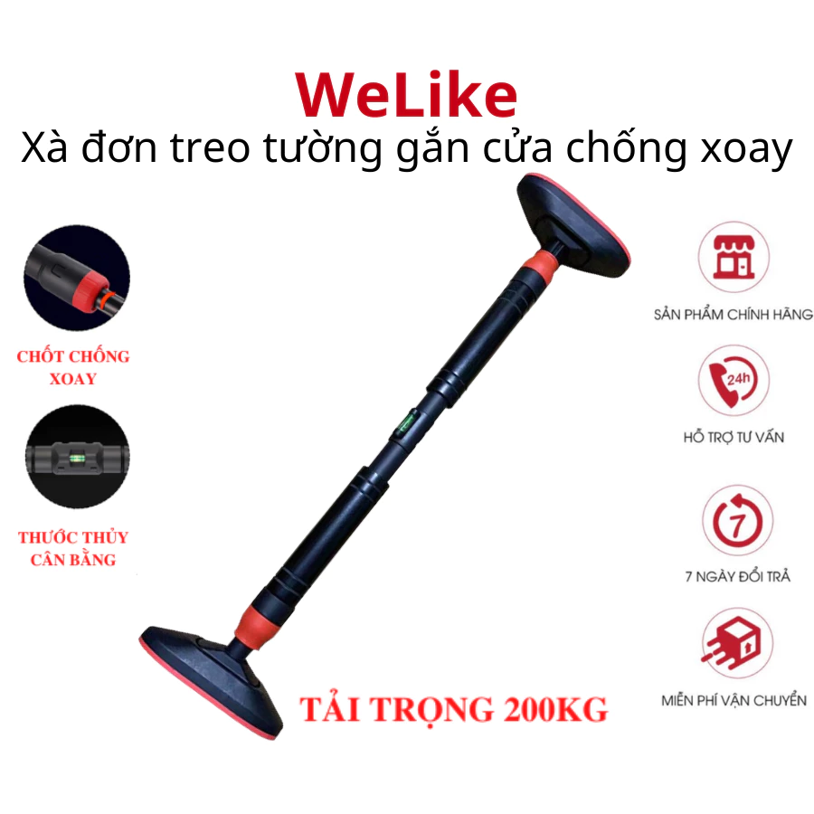 Xà đơn treo tường chống xoay Welike - Thanh xà đơn gắn cửa đa năng tập gym thế hệ mới kích thước tùy chỉnh từ 70-160cm