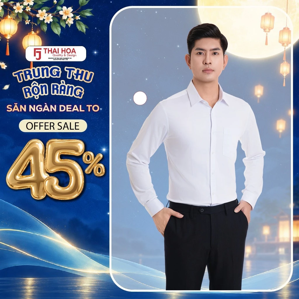 Áo sơ mi dài tay nam 995 Thái Hòa chất liệu cotton vải trơn thiết kế thanh lịch màu sắc basic