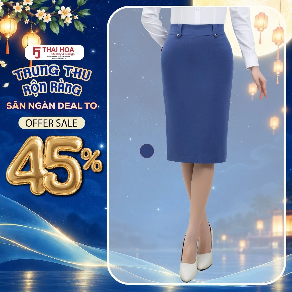 Chân váy bút chì nữ công sở 263 Thái Hòa, chất liệu cao cấp màu xanh đá, thiết kế thanh lịch