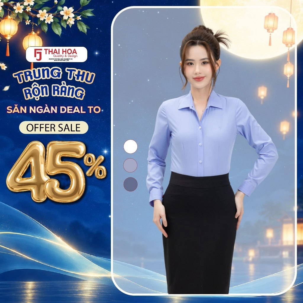 Áo sơ mi nữ dài tay Thái Hòa 268 chất liệu Bamboo Cotton dày dặn cao cấp form ôm tôn dáng