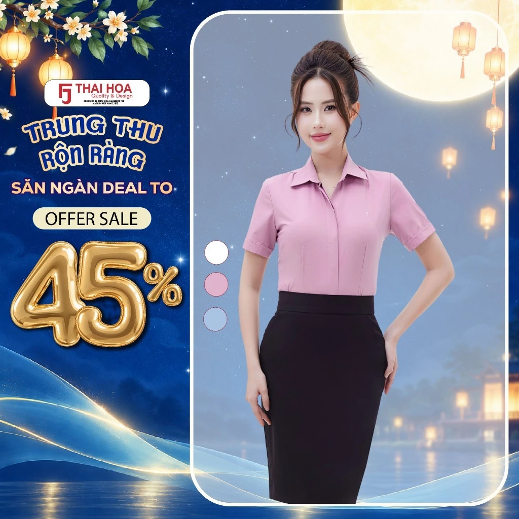 Áo sơ mi nữ ngắn tay Thái Hòa 248 chất liệu vải AB Siro dệt chìm cao cấp phong cách thời trang