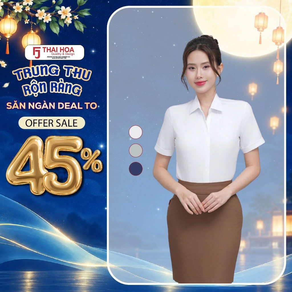 Áo sơ mi nữ ngắn tay 282 chất liệu modal họa tiết sọc gân nẹp khuy form ôm dáng công sở Thái Hòa